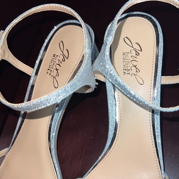 Jewel Badgley Mischka Omari Silver Glitter Party Wedding Formal Block Heel - Picture 11 of 15